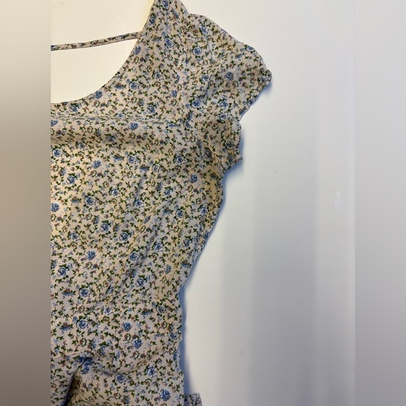 Forever 21 Blue Green A-line Mini Dress dainty floral Flutter Sleeves size Small - Picture 10 of 10